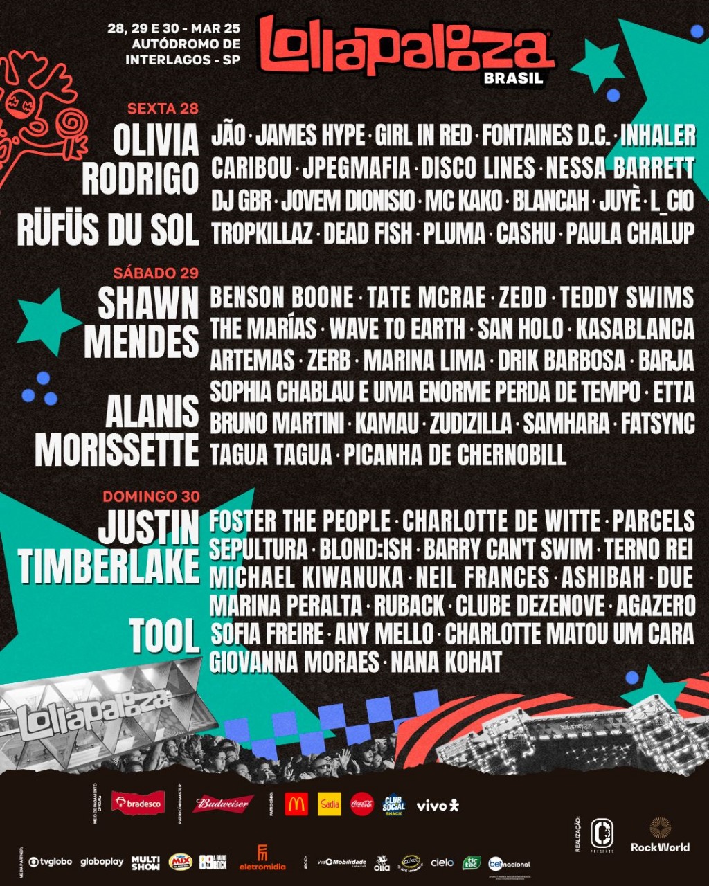 Lollapalooza Brasil 2025 anuncia lineup dividido por dia e e inicia